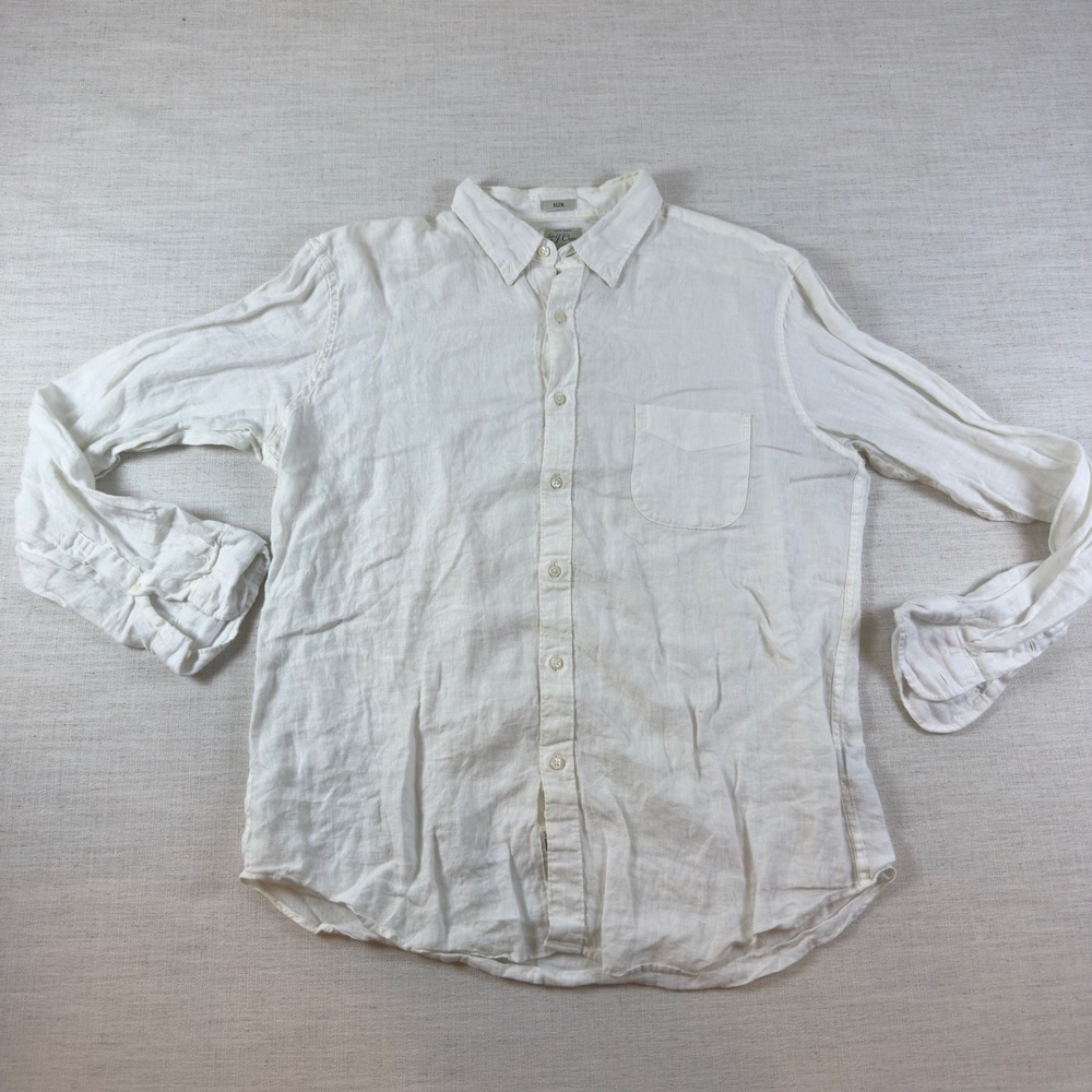 J. Crew Mens XL Slim Irish Linen Button Down Shirt Long Sleeve White